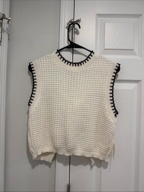Altar'd State Cream Waffle Knit Tank with Black Trim
